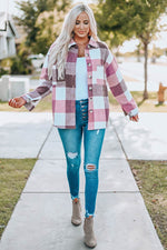 Load image into Gallery viewer, Khaki Plaid Color Block Buttoned Long Sleeve Jacket with Pocket - Fashion Queen
