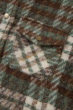 Load image into Gallery viewer, Cinnamon Plaid Print Chest Pockets Turn Down Collar Shacket - Fashion Queen
