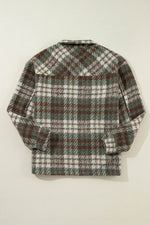 Load image into Gallery viewer, Cinnamon Plaid Print Chest Pockets Turn Down Collar Shacket - Fashion Queen
