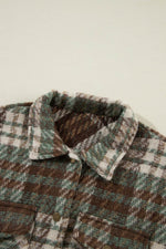 Load image into Gallery viewer, Cinnamon Plaid Print Chest Pockets Turn Down Collar Shacket - Fashion Queen
