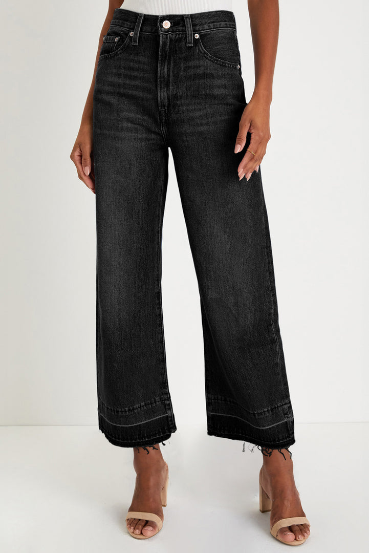 Dusk Blue Raw Hem Straight Leg Loose High Waist Jeans