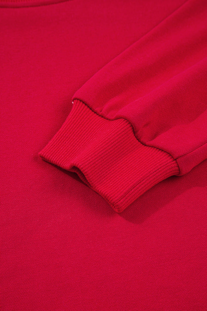 Fiery Red Varsity Striped Detail Crewneck Pullover Elastic Sweatpants 2pcs Outfit