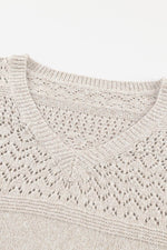 Load image into Gallery viewer, Black Eyelet Pattern Detail V Neck Drop Shoulder Sweater - Fashion Queen
