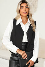 Load image into Gallery viewer, Black Solid Color Button up V Neck Suit Vest - Fashion Queen
