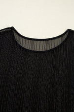 Load image into Gallery viewer, Black Plus Size Shimmer Textured Mesh Fitted Long Sleeve Top
