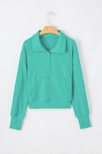 Load image into Gallery viewer, Valerian Quarter Zip Stand Neck Kangaroo Pocket Sweatshirt - Fashion Queen
