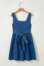 Load image into Gallery viewer, Sail Blue Square Neck Bowknot A-line Sleeveless Denim Dress - Fashion Queen -  8
