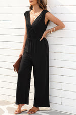 Load image into Gallery viewer, Jungle Green Deep V Pleated Crisscross Wide Leg Backless Jumpsuit
