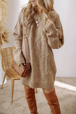 Load image into Gallery viewer, Coffee Cable Knit Drop Shoulder Loose Fit Sweater Dress - Fashion Queen
