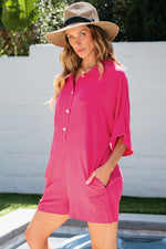 Load image into Gallery viewer, Black Half Button Collared Loose Romper
