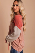 Load image into Gallery viewer, Multicolor Color Block Long Sleeve Ribbed Loose Top
