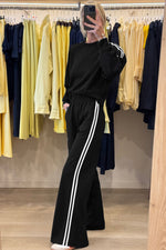 Load image into Gallery viewer, Fiery Red Varsity Striped Detail Crewneck Pullover Elastic Sweatpants 2pcs Outfit
