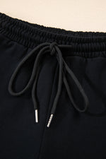 Load image into Gallery viewer, Black Button Drawstring Hooded Pullover and Casual Short Set
