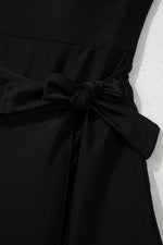 Load image into Gallery viewer, Black Side Tied Waist Square Neck Adjustable Straps A-line One Piece Swim Dress

