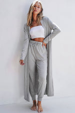 Load image into Gallery viewer, Black Split Long Cardigan and Skinny Pants Lounge Set
