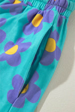 Load image into Gallery viewer, Pink Flower Print Long Sleeve Shirt Shorts Pajamas Set - Fashion Queen
