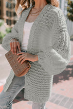Load image into Gallery viewer, White Chunky Oversize Knit Drop Shoulder Puff Sleeve Cardigan
