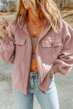 Load image into Gallery viewer, Black Flap Pocket Drawstring Hood Zip Up Jacket
