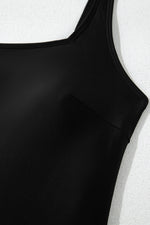 Load image into Gallery viewer, Black Side Tied Waist Square Neck Adjustable Straps A-line One Piece Swim Dress
