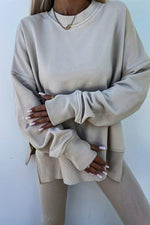 Load image into Gallery viewer, Jet Stream Solid Color Oversize Slit Sweatshirt Ribbed Leggings 2pcs Set
