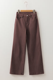 Coffee Loose Straight High Waist Solid Color Jeans