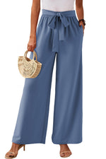 Load image into Gallery viewer, Sail Blue High Waisted Tie Front Side Pocket Wide Leg Flowy Casual Pants
