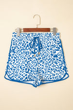 Load image into Gallery viewer, Pink Leopard Elastic Waist Lace up Contrast Trim Casual Shorts
