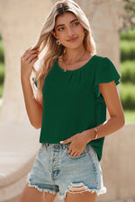 Load image into Gallery viewer, Blackish Green Flounce Sleeve Pleated Textured Blouse

