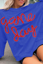 Load image into Gallery viewer, Black Tinsel Game Day Drop Shoulder Graphic Sweatshirt - Fashion Queen
