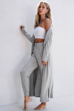 Load image into Gallery viewer, Black Split Long Cardigan and Skinny Pants Lounge Set
