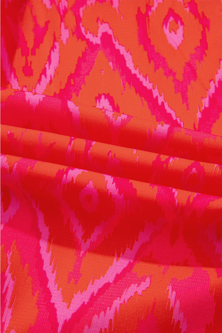 Strawberry Pink Western Aztec Geometric Ruffled 3/4 Sleeve Shirt