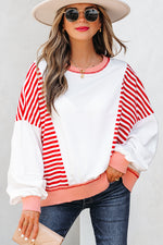 Load image into Gallery viewer, White Stripe Colorblock Patchwork Contrast Stitching Oversize Sweatshirt

