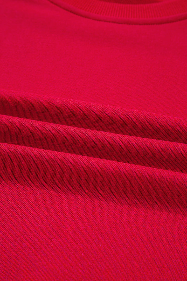 Fiery Red Varsity Striped Detail Crewneck Pullover Elastic Sweatpants 2pcs Outfit