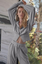 Load image into Gallery viewer, Black Double Zipper Hooded Jacket and Sweatpants Active Set
