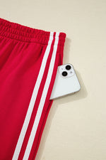 Load image into Gallery viewer, Fiery Red Varsity Striped Detail Crewneck Pullover Elastic Sweatpants 2pcs Outfit
