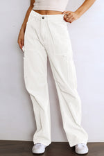 Load image into Gallery viewer, White High Waist Straight Leg Cargo Pants with Pockets
