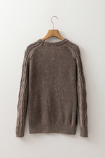 Load image into Gallery viewer, Dark Brown Contrast Cable Knit Sleeve Casual Sweater
