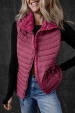 Load image into Gallery viewer, Silvery Plush Collared Quilted Zipped Puffer Vest - Fashion Queen
