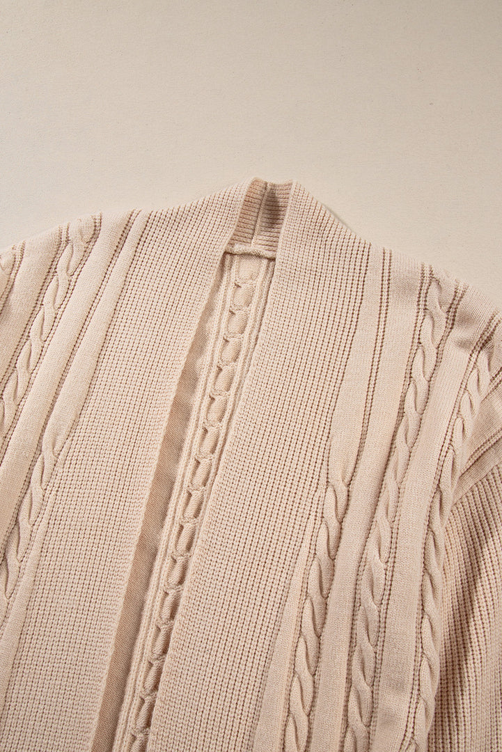 Parchment Oversize Chunky Cable Knit Open Front Midi-length Cardigan