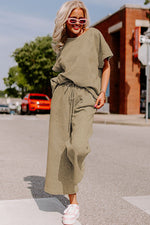 Load image into Gallery viewer, Black Textured Loose Fit T Shirt and Drawstring Pants Set

