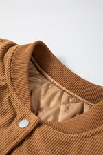 Load image into Gallery viewer, Mist Green Corduroy Fleece Patchwork Buttoned Bomber Jacket
