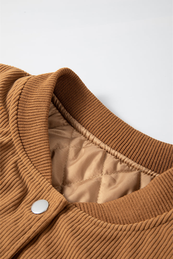 Mist Green Corduroy Fleece Patchwork Buttoned Bomber Jacket