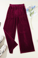 Load image into Gallery viewer, Black Solid Drawstring Waist Wide Leg Pants - Fashion Queen

