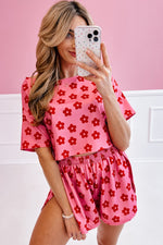 Load image into Gallery viewer, Rose Floral Print Crop Tee and Shorts Lounge Set
