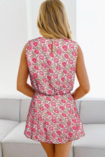 Load image into Gallery viewer, Pink Floral Print Puffy Cropped Tank and Mini Skirt Set

