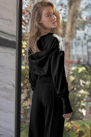 Black Double Zipper Hooded Jacket and Sweatpants Active Set