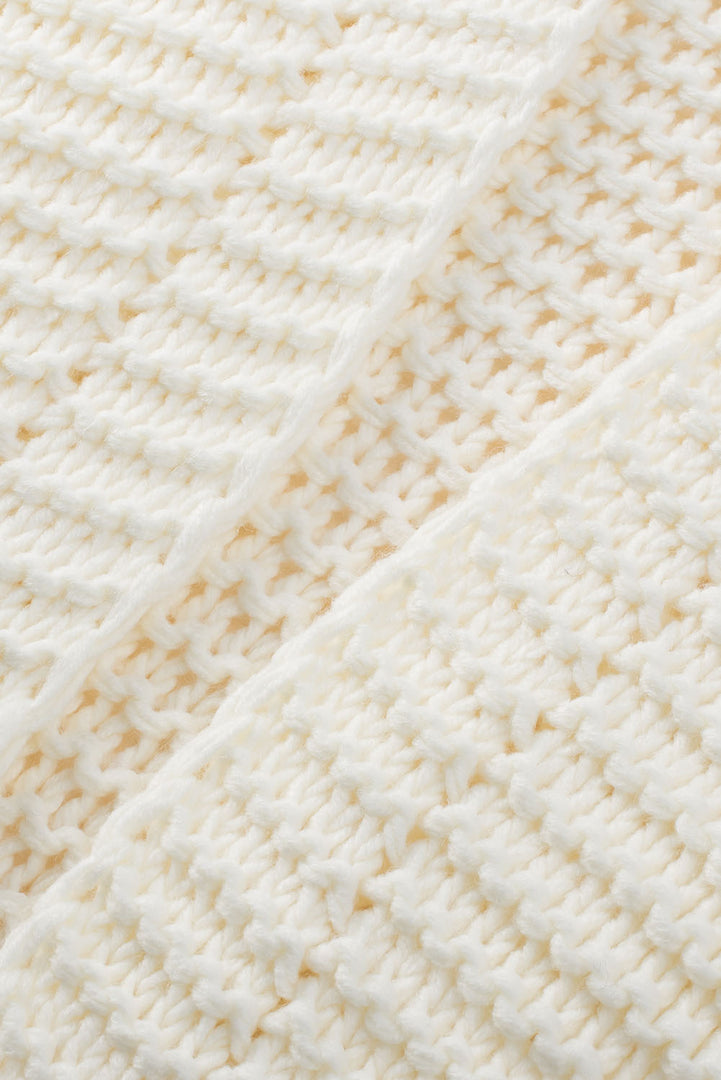 White Chunky Oversize Knit Drop Shoulder Puff Sleeve Cardigan