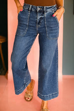 Load image into Gallery viewer, Sky Blue Cropped High Rise Wide Leg Jeans
