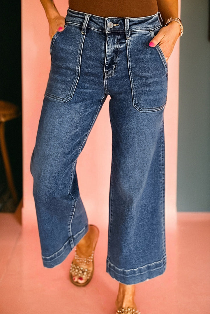 Sky Blue Cropped High Rise Wide Leg Jeans