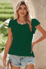Load image into Gallery viewer, Blackish Green Flounce Sleeve Pleated Textured Blouse

